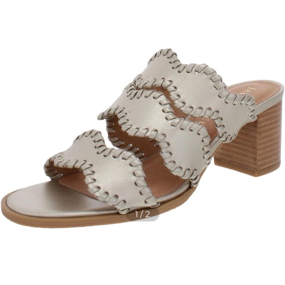 Jack Rogers Logan Mid Heels Metallic Whipstitch Block Heels Shoes